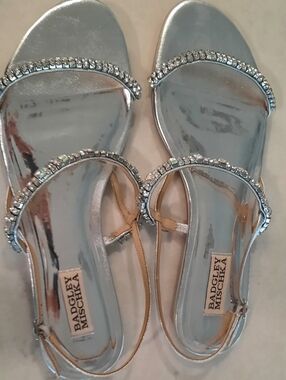 Badgley Mischka Silver Jeweled T-Strap Sandals